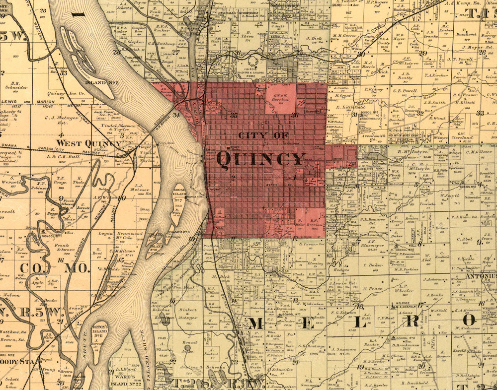 Quincy, Illinois 1889 Old Town Map Custom Print - Adams Co. - OLD MAPS