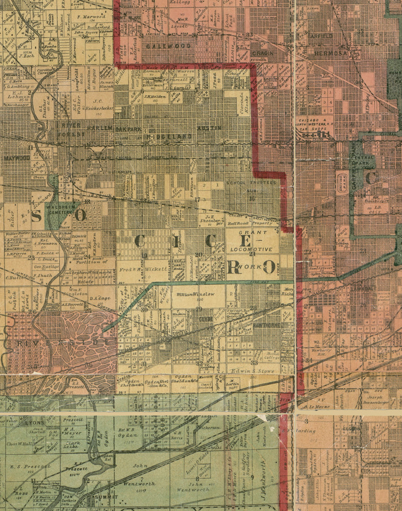 Cicero, Illinois 1890 Old Town Map Custom Print - Cook Dupage Cos ...