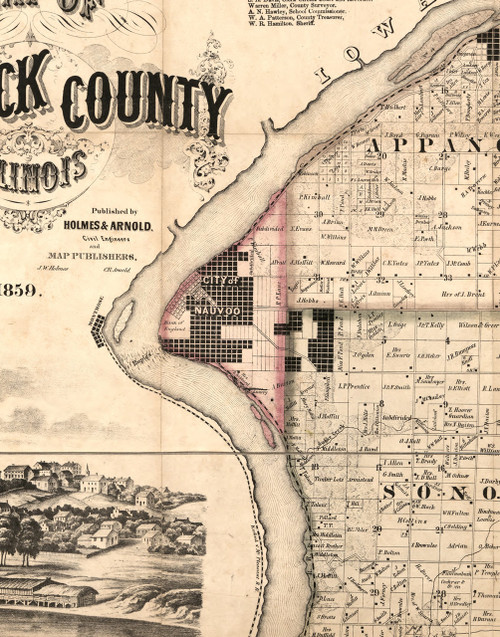 Nauvoo, Illinois 1859 Old Town Map Custom Print Hancock Co. OLD MAPS