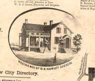 O.K. Hawley Residence - Hancock Co., Illinois 1859 Old Town Map Custom Print - Hancock Co.