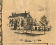 John Scheel Esq Residence Belleville - St Clair Co., Illinois 1863 Old Town Map Custom Print - St. Clair Co.