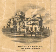 RA Moore Esq Residence Belleville - St Clair Co., Illinois 1863 Old Town Map Custom Print - St. Clair Co.