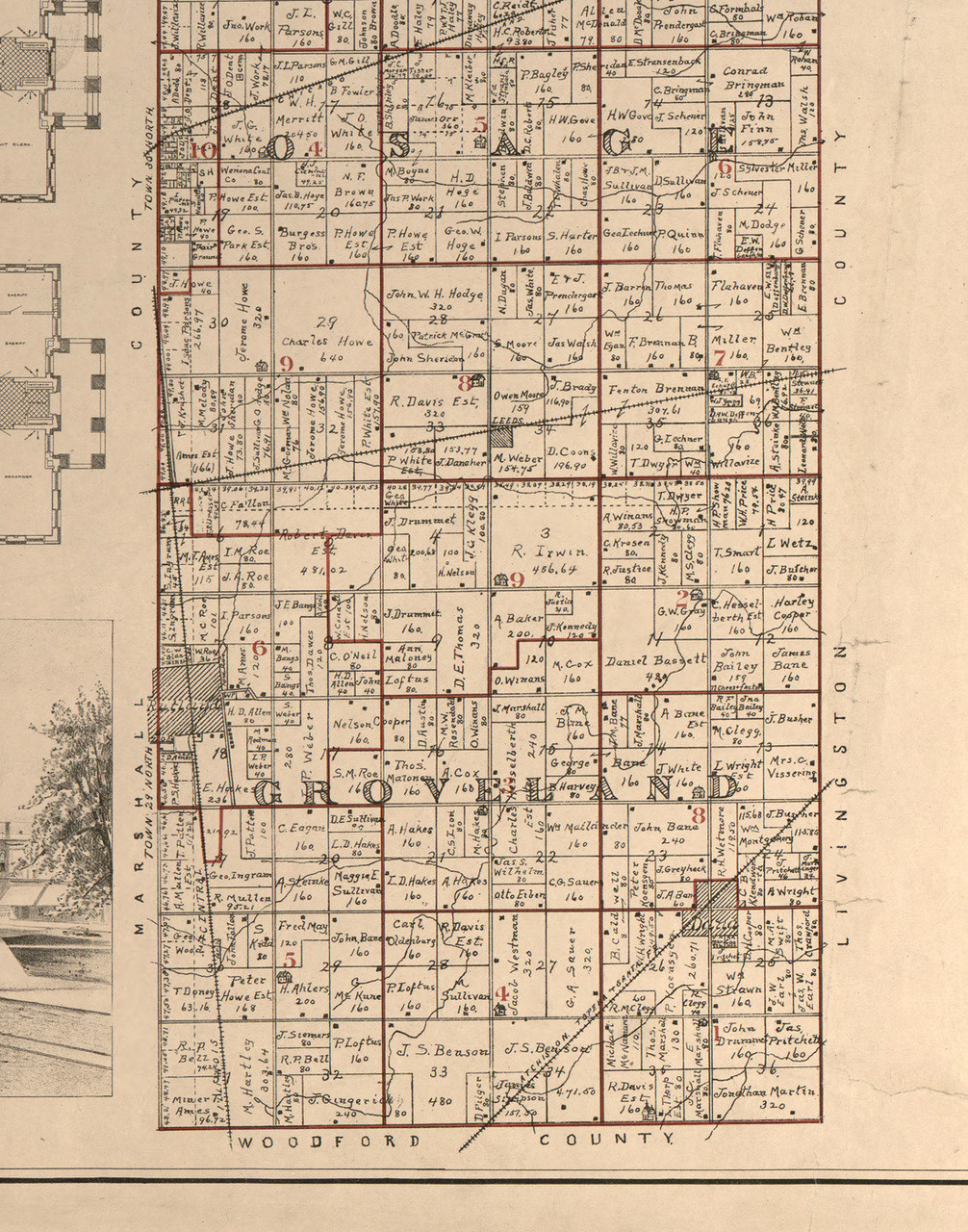 Groveland, Illinois 1895 Old Town Map Custom Print LaSalle Co. OLD MAPS
