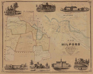 Milford 1854 Woodford - Old Map Reprint - New Hampshire Towns Other