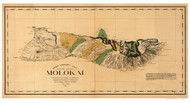 Island of  Molokai - Hawaii 1897 Old Map Reprint