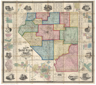 Saint Clair County, Illinois 1863 (folded) - Old Map Reprint