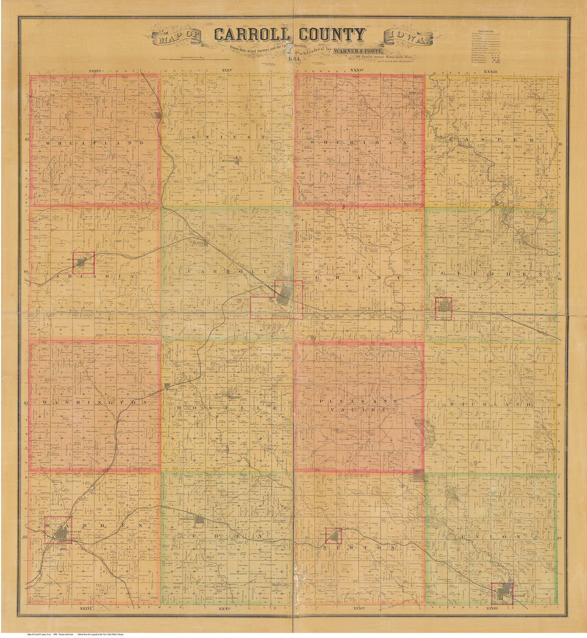 Carroll County Iowa 1884 Old Map Reprint OLD MAPS
