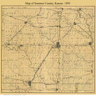Summer County Kansas 1892 - Old Map Reprint