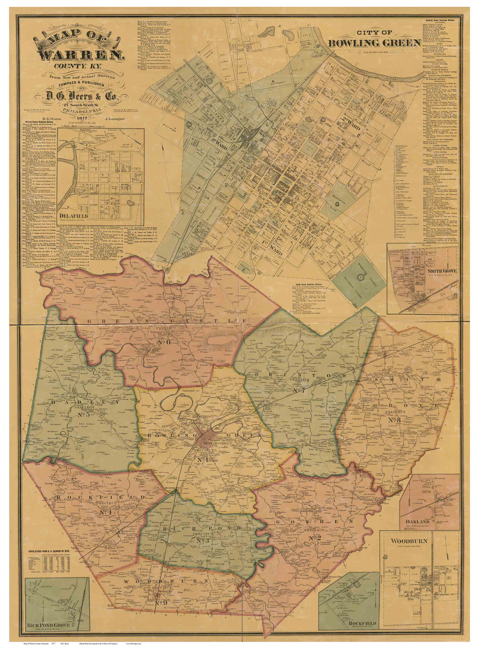 Warren County Kentucky 1877 Old Map Reprint OLD MAPS