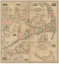 Barnstable, Dukes, and Nantucket County Massachusetts 1858 - Old Map Reprint