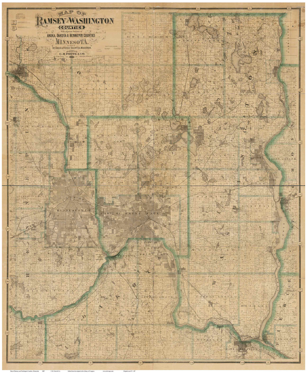Old Map of St. Paul minnesota Saint Paul Map Fine Print 