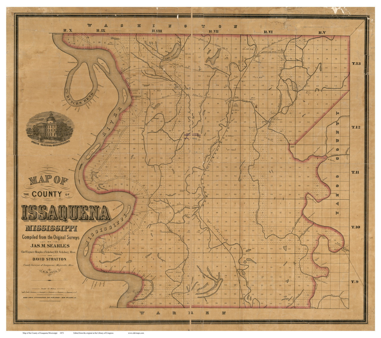 Old Maps Of Mississippi Issaquena County Mississippi 1873   Old Map Reprint   OLD MAPS