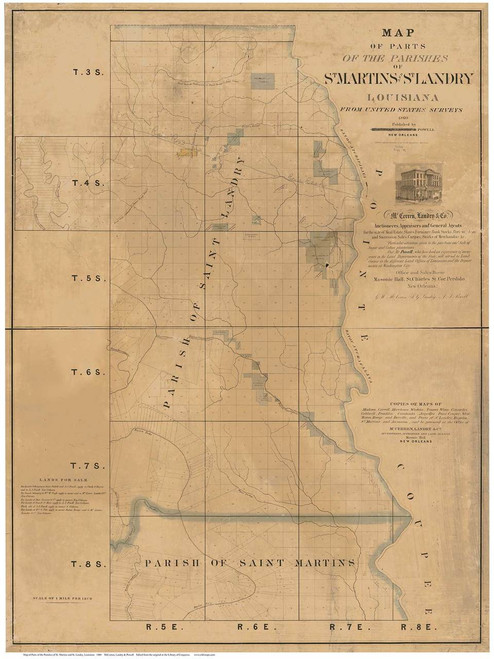 St Martins And St Landry Parish Louisiana 1860 Old Map Reprint Old Maps
