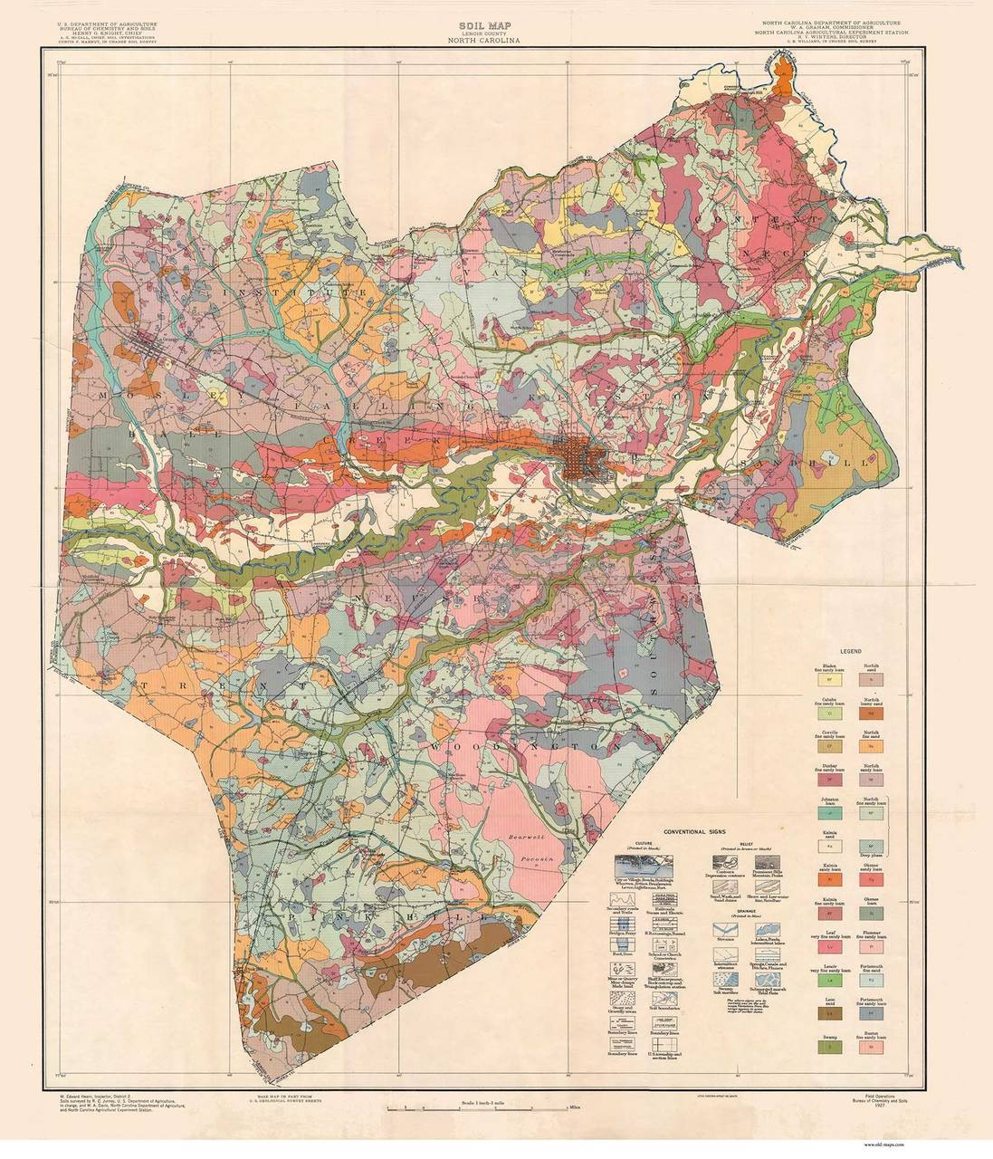 Lenoir County Soils Map, 1927 North Carolina Old Map Reprint OLD MAPS