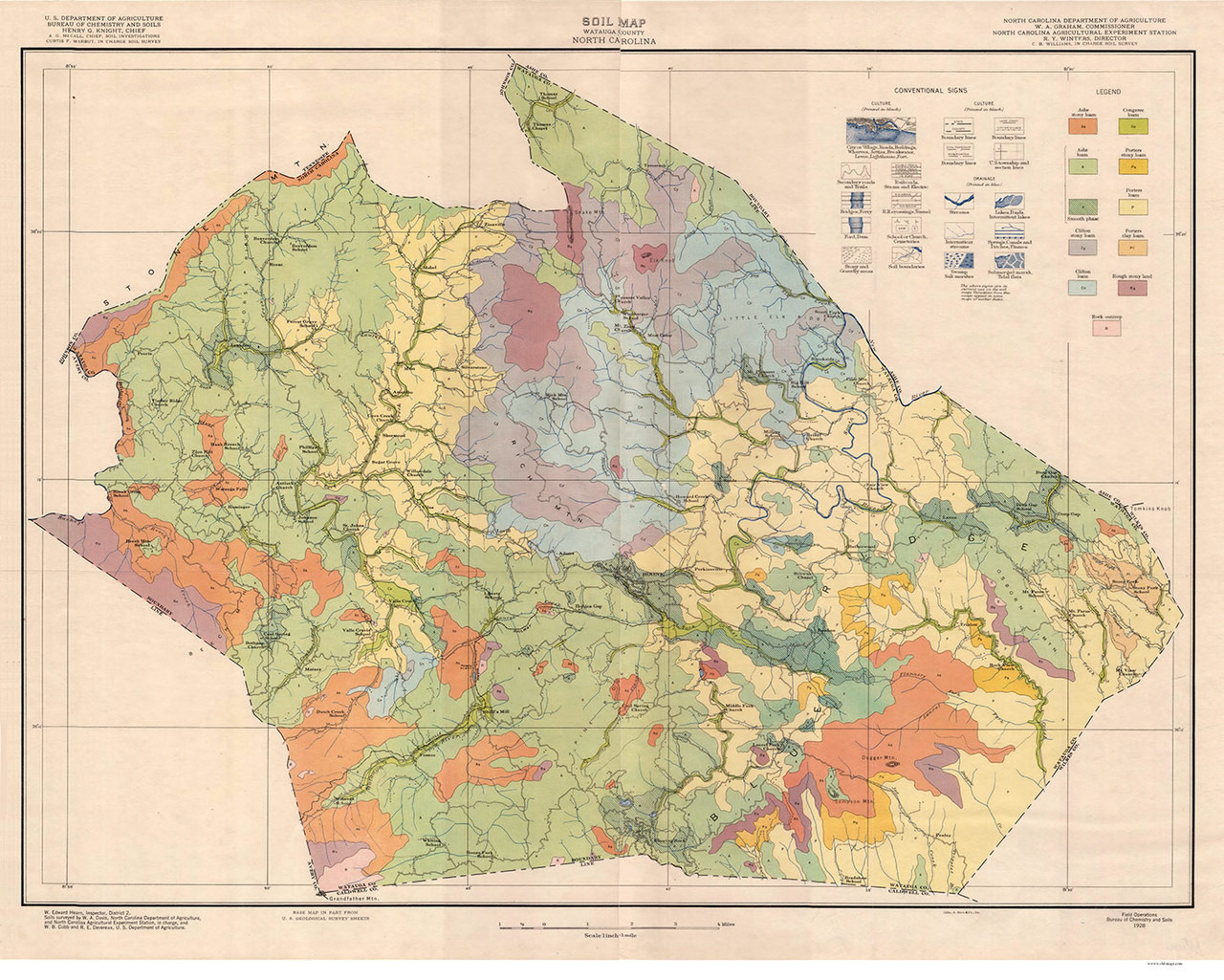 Watauga County Soils Map, 1928 North Carolina Old Map Reprint OLD MAPS
