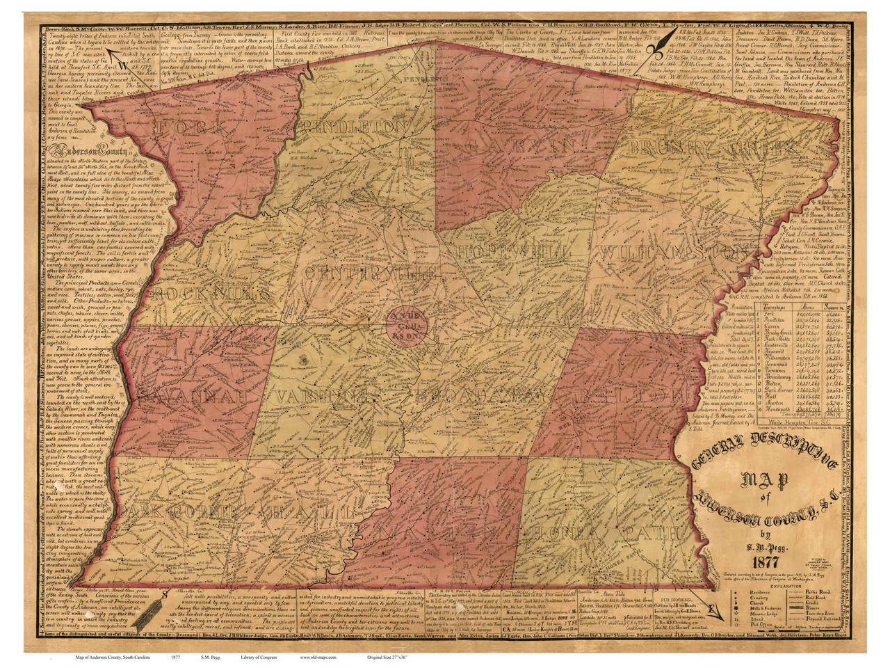 Anderson County 1877 South Carolina - Old Map Reprint