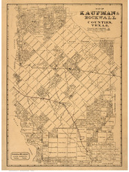 Kaufman County Texas 1878 - Old Map Reprint