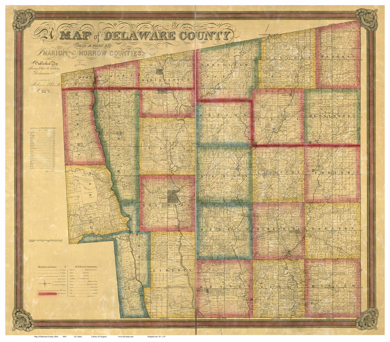 Delaware County Ohio 1849 - Old Map Reprint - OLD MAPS