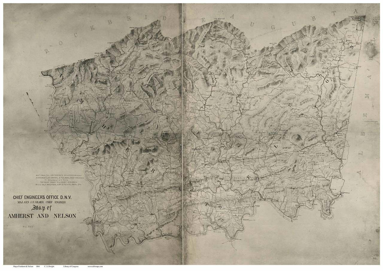 Amherst & Nelson County Virginia 1864 Old Map Reprint OLD MAPS