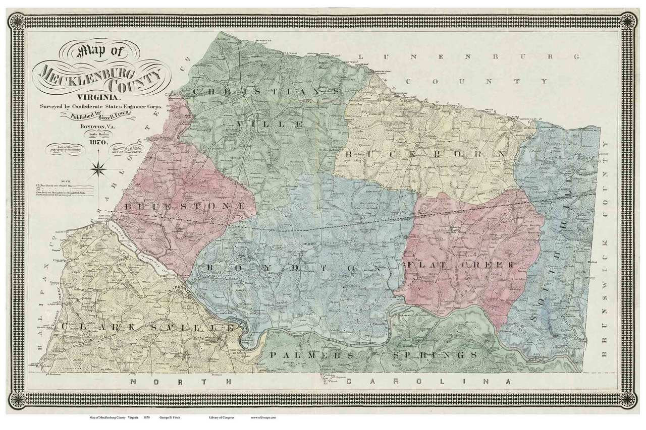 Mecklenburg County Virginia 1870 - Old Map Reprint - OLD MAPS