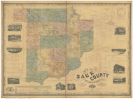 Sauk County Wisconsin 1859 - Old Map Reprint