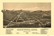 Ironwood, Michigan 1886 Bird's Eye View