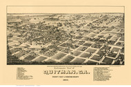 Bird's Eye View 1885 Thomasville GA Vintage Style City Map 24x36 