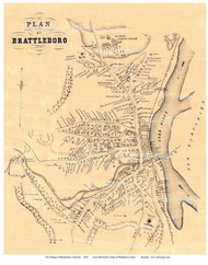 Brattleboro Village, Vermont 1856 Old Town Map Custom Print - Windham Co.
