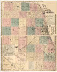 Cook, Dupage & part of Lake Counties, Illinois 1870 - Old Map Reprint