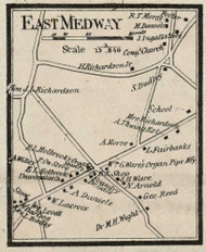 East Medway Village, Massachusetts 1858 Old Town Map Custom Print - Norfolk Co.