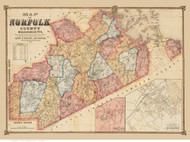 Norfolk County Massachusetts 1853 - Old Map Reprint Color BPL
