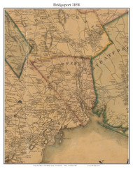 Bridgeport, Connecticut 1858 Fairfield Co. - Old Map Custom Print