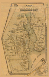 Bridgeport City, Connecticut 1858 Fairfield Co. - Old Map Custom Print