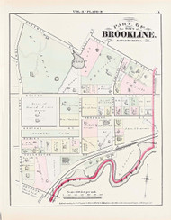 Brookline Plate B Beacon Street, 1874 - Old Street Map Reprint - Muddy River, Longwood Park -Brookline 1874 Atlas