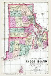 State of Rhode Island, Rhode Island 1870 - Old Town Map Reprint