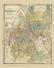 Providence City, Rhode Island 1870 - Old Town Map Reprint