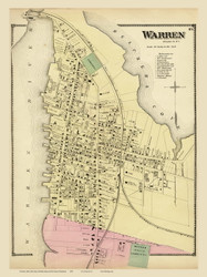 Warren Village, Rhode Island 1870 - Old Town Map Reprint