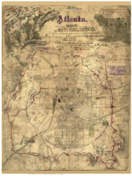 Atlanta 1864  - Rebel Defenses - Old Map Reprint - Georgia Cities