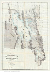 Great Salt Lake 1852 Preuss - Old Map Reprint - Utah Cities