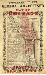 Chicago-Burnt District 1871 Elmira Advertiser - Old Map Reprint -  Illinois Cities