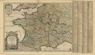 France 1724 Detailed  with provinces and a table of locations - Map With Text - Old Map Reprint