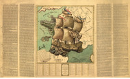France 1795  - France As a Ship - Map With Text - Old Map Reprint
