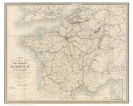 France 1856 Railroads & Principal Canals - Old Map Reprint
