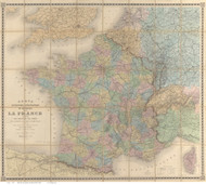 France 1878 Drainage Basins - Old Map Reprint
