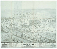 Pueblo & South Pueblo, Colorado 1874 Bird's Eye View - LC