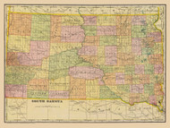 South Dakota 1909 Cram - Old State Map Reprint