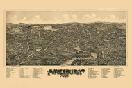 Amesbury, Massachusetts 1890 Bird's Eye View - Old Map Reprint