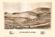 Charlemont, Massachusetts 1890 Bird's Eye View - Old Map Reprint