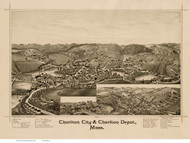 Charlton City and Charlton Depot, Massachusetts 1887 Bird's Eye View - Old Map Reprint BPL