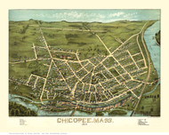 Chicopee, Massachusetts 1878 Bird's Eye View - Old Map Reprint